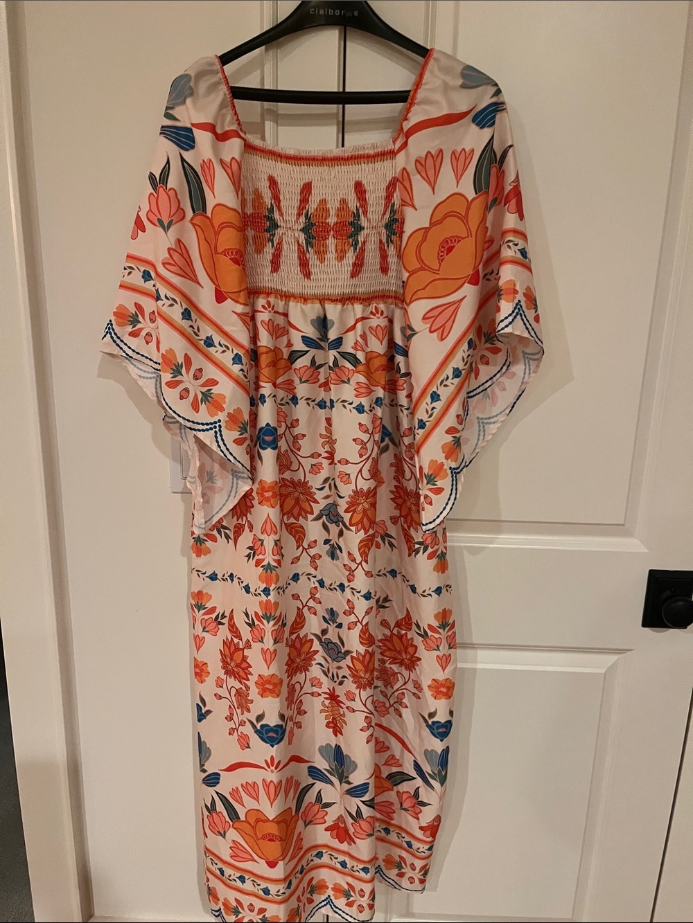 SHEIN Cream Maxi Dress with Orange and Blue Floral Print